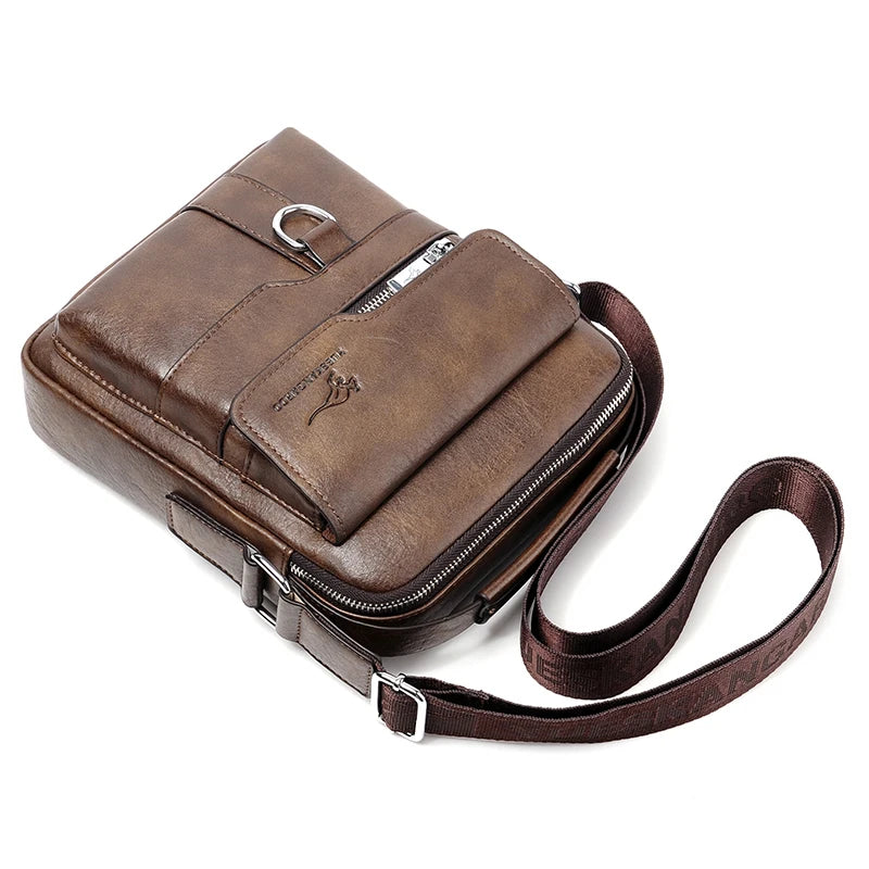 Canguru-Bolsa de ombro lateral de couro para homens, bolsa crossbody, mensageiro de negócios, bolsa masculina, presente do marido, marca de luxo