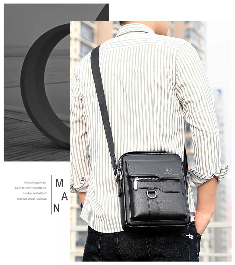 Canguru-Bolsa de ombro lateral de couro para homens, bolsa crossbody, mensageiro de negócios, bolsa masculina, presente do marido, marca de luxo