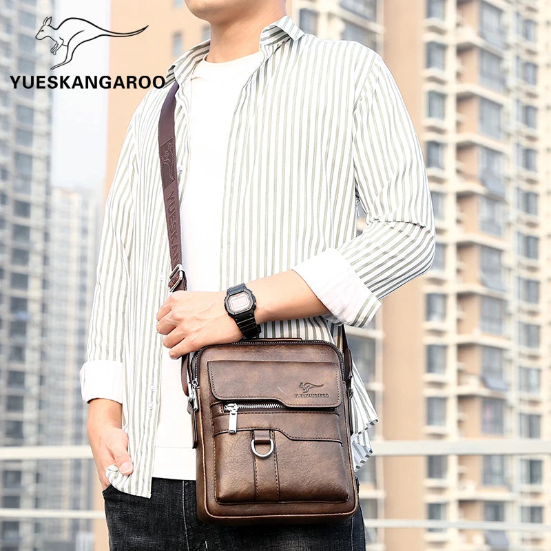 Canguru-Bolsa de ombro lateral de couro para homens, bolsa crossbody, mensageiro de negócios, bolsa masculina, presente do marido, marca de luxo