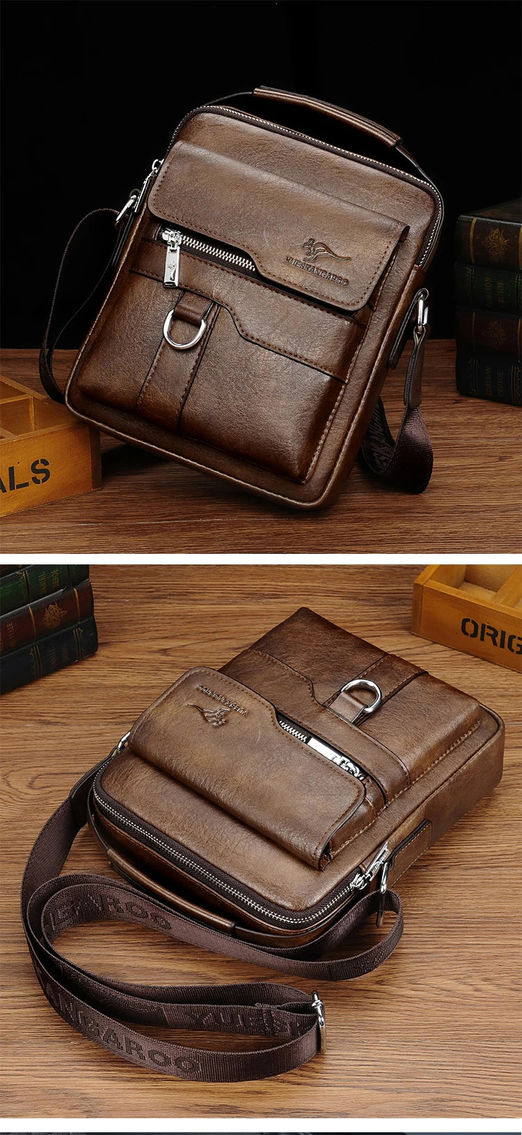 Canguru-Bolsa de ombro lateral de couro para homens, bolsa crossbody, mensageiro de negócios, bolsa masculina, presente do marido, marca de luxo