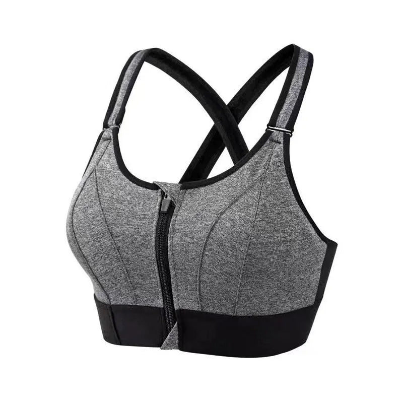 Sutiã esportivo com zíper frontal, roupa íntima feminina para corrida, fitness, sem costura, à prova de choque, respirável, sem armação