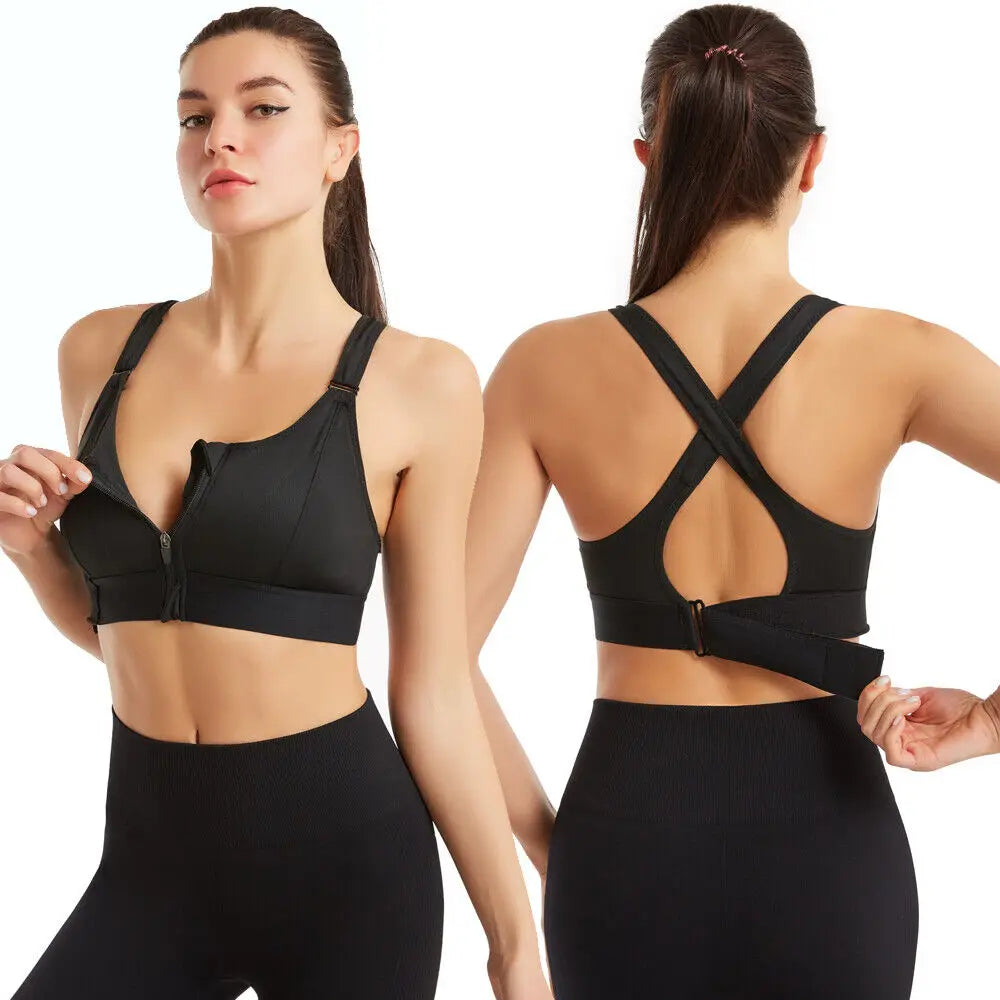 Sutiã esportivo com zíper frontal, roupa íntima feminina para corrida, fitness, sem costura, à prova de choque, respirável, sem armação