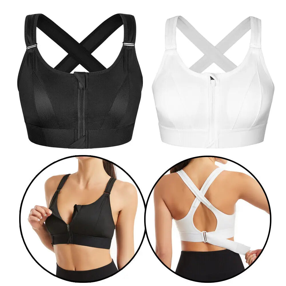 Sutiã esportivo com zíper frontal, roupa íntima feminina para corrida, fitness, sem costura, à prova de choque, respirável, sem armação