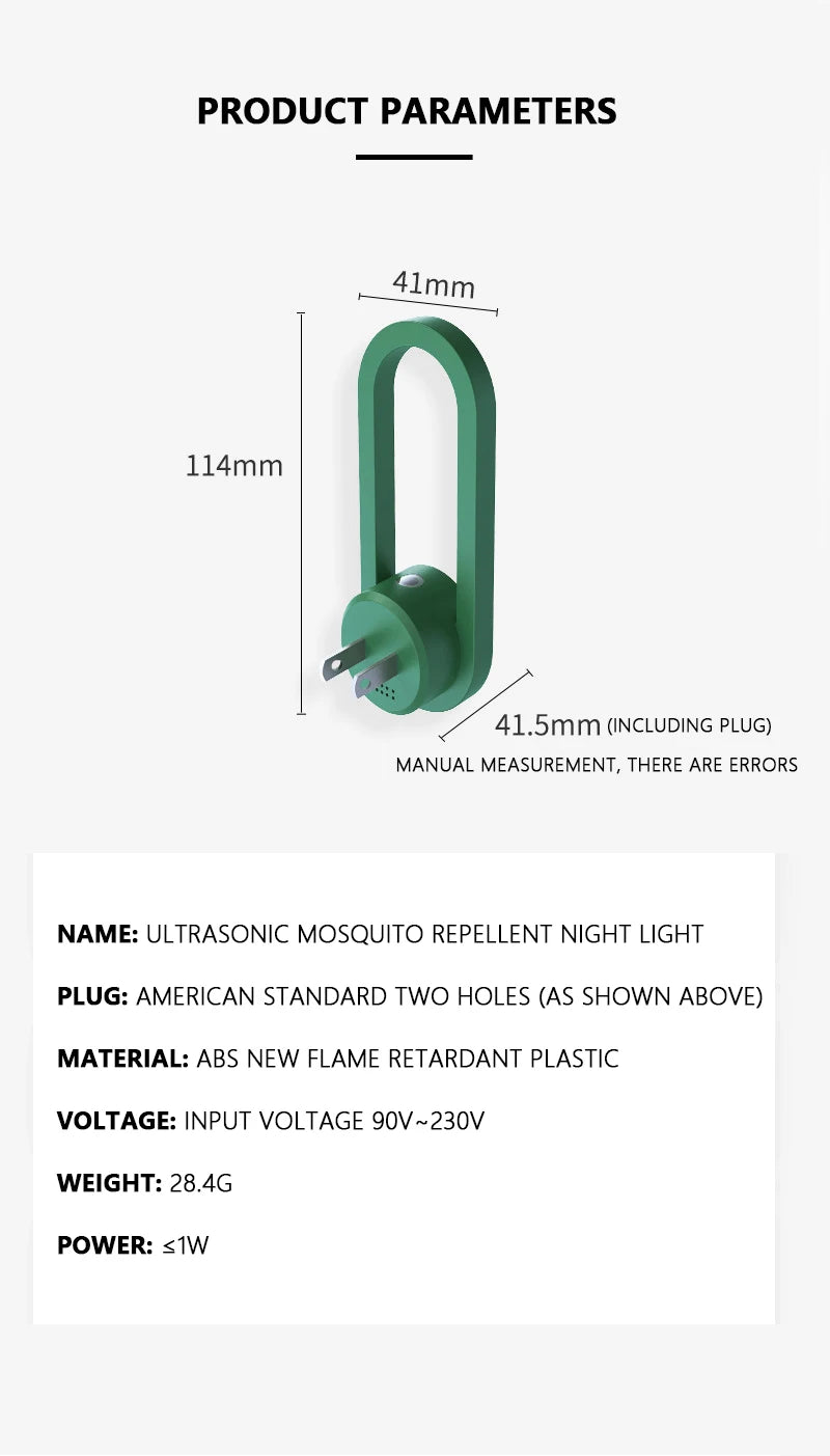 Ultrasonic Electronic Mosquito Repelente Night Light, Household Mite Insect e Rat Removal Instrument